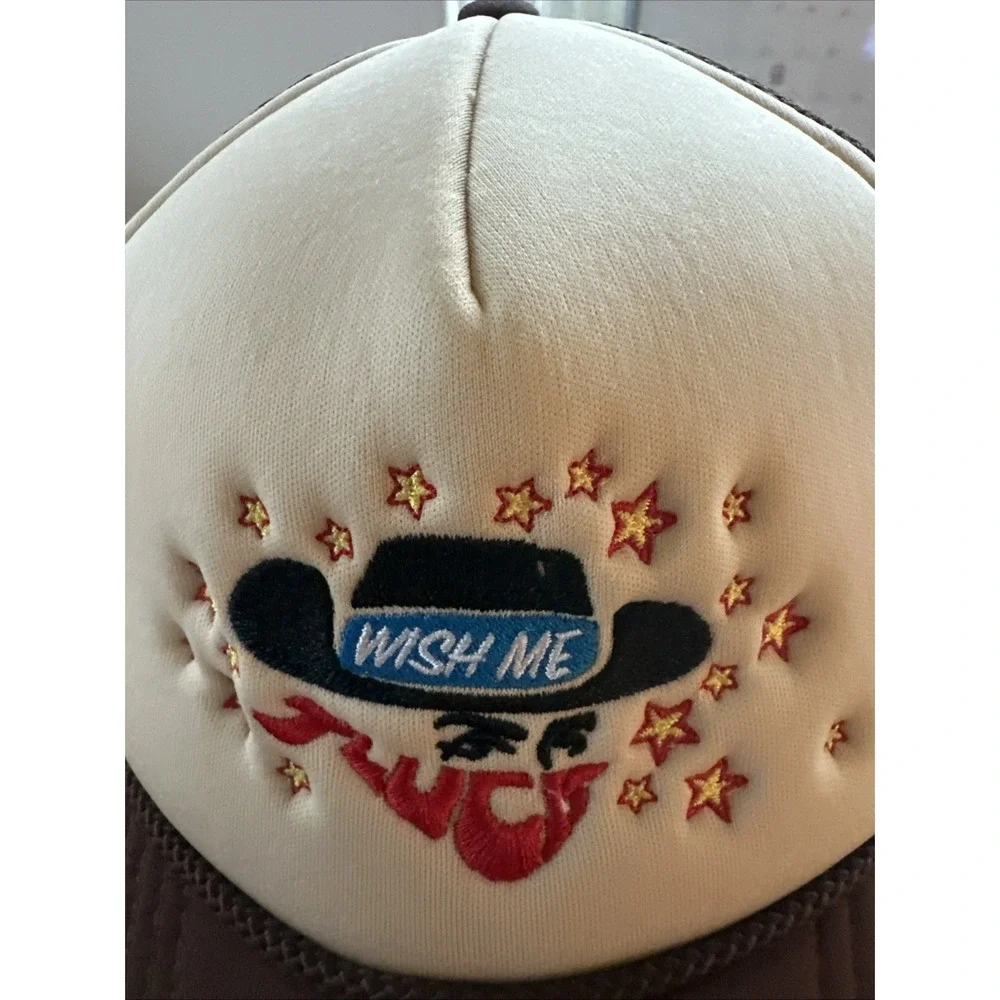 Wish Me Luck Hat Snapback Trucker Mesh Brown Beige Streetwear Cowboy Logo Men